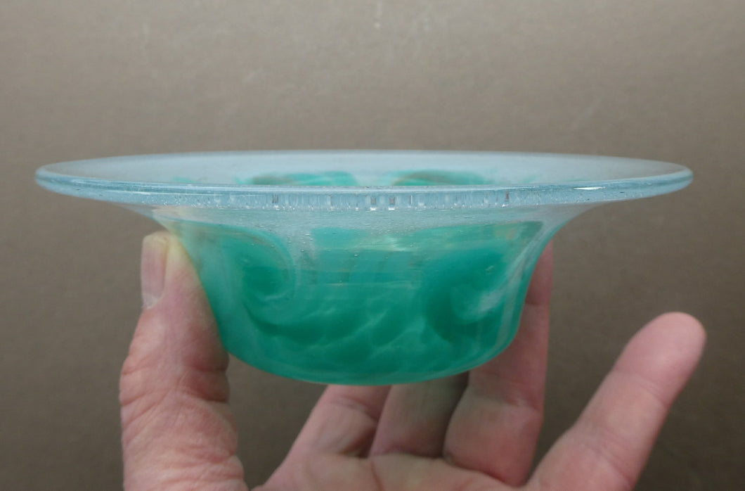 SCOTTISH GLASS. Fabulous 1920s Antique Scottish Monart Shallow Bowl with Rim. 5 3/4 inches