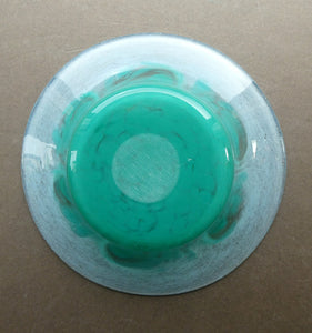 SCOTTISH GLASS. Fabulous 1920s Antique Scottish Monart Shallow Bowl with Rim. 5 3/4 inches