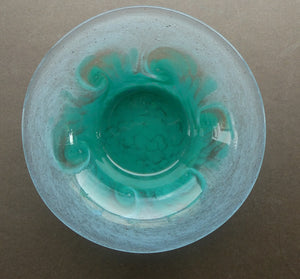 SCOTTISH GLASS. Fabulous 1920s Antique Scottish Monart Shallow Bowl with Rim. 5 3/4 inches