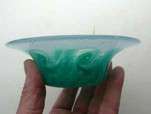 SCOTTISH GLASS. Fabulous 1920s Antique Scottish Monart Shallow Bowl with Rim. 5 3/4 inches
