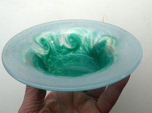 SCOTTISH GLASS. Fabulous 1920s Antique Scottish Monart Shallow Bowl with Rim. 5 3/4 inches