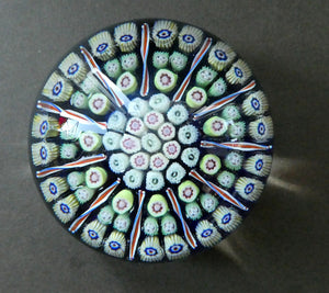 Vintage 1970s Scottish PERTHSHIRE Paperweight. Royal Blue Ground, 11 Spokes & Millefiori Canes