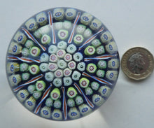 Load image into Gallery viewer, Vintage 1970s Scottish PERTHSHIRE Paperweight. Royal Blue Ground, 11 Spokes &amp; Millefiori Canes
