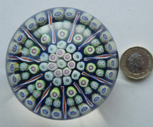 Vintage 1970s Scottish PERTHSHIRE Paperweight. Royal Blue Ground, 11 Spokes & Millefiori Canes