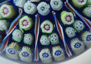 Vintage 1970s Scottish PERTHSHIRE Paperweight. Royal Blue Ground, 11 Spokes & Millefiori Canes