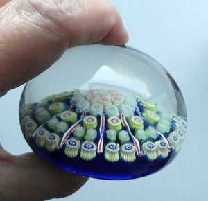 Vintage 1970s Scottish PERTHSHIRE Paperweight. Royal Blue Ground, 11 Spokes & Millefiori Canes