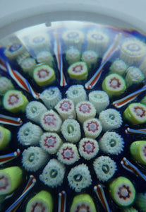 Vintage 1970s Scottish PERTHSHIRE Paperweight. Royal Blue Ground, 11 Spokes & Millefiori Canes