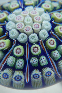 Vintage 1970s Scottish PERTHSHIRE Paperweight. Royal Blue Ground, 11 Spokes & Millefiori Canes