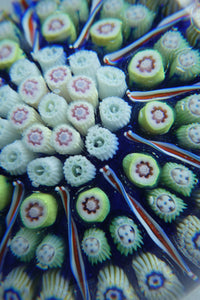 Vintage 1970s Scottish PERTHSHIRE Paperweight. Royal Blue Ground, 11 Spokes & Millefiori Canes