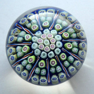 Vintage 1970s Scottish PERTHSHIRE Paperweight. Royal Blue Ground, 11 Spokes & Millefiori Canes