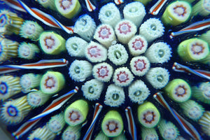 Vintage 1970s Scottish PERTHSHIRE Paperweight. Royal Blue Ground, 11 Spokes & Millefiori Canes