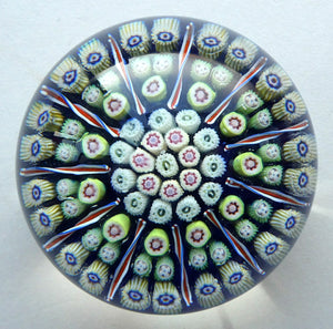 Vintage 1970s Scottish PERTHSHIRE Paperweight. Royal Blue Ground, 11 Spokes & Millefiori Canes