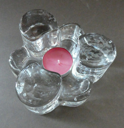 1970s GERMAN Chunky Clear Glass Candle Holder / Plate Warmer by Glasdesign Georgshutte