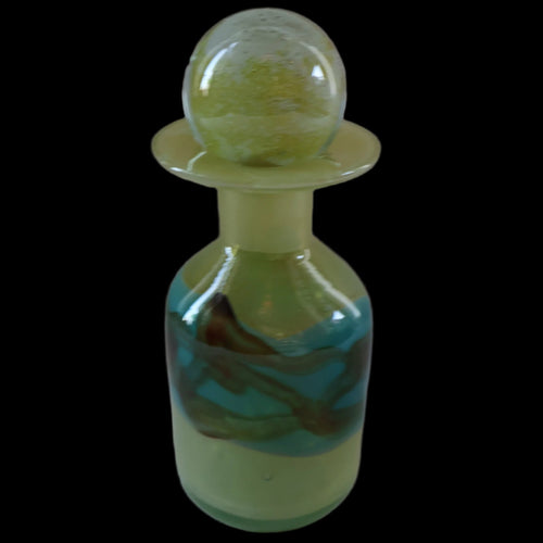 Vintage MDINA Maltese Glass Sand & Sea Slim Bottle Vase with Large Ball Glass Stopper. Signed 