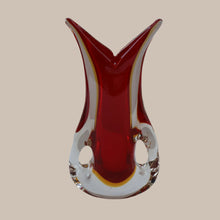 Load image into Gallery viewer, LARGE 1960s Murano SOMMERSO Red and Yellow Cased Glass Vase. Holes to Side. Height 9 3/4 inch
