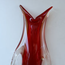 Load image into Gallery viewer, LARGE 1960s Murano SOMMERSO Red and Yellow Cased Glass Vase. Holes to Side. Height 9 3/4 inch
