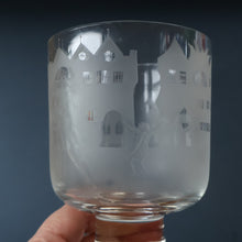 Load image into Gallery viewer, LIMITED EDITON (1 /12). Engraved Vintage Caithness SCOTTISH GLASS Rummer / Goblet by Colin Terris (1937 - 2007). The Pied Piper Playing on his Enchanted Pipe

