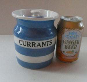 Vintage TG Green CORNISHWARE Lidded Storage Jar for CURRANTS: 5 Inches in Height. Black Shield Mark