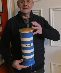 Tall Rare Vintage 1980s TG Green CORNISHWARE Lidded Pasta Jar. CLOVERLEAF MARK. 12 inches