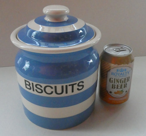 LARGE Rare Vintage 1980s TG Green CORNISHWARE Lidded BISCUIT BARREL. CLOVERLEAF MARK. 7 3/4 inches
