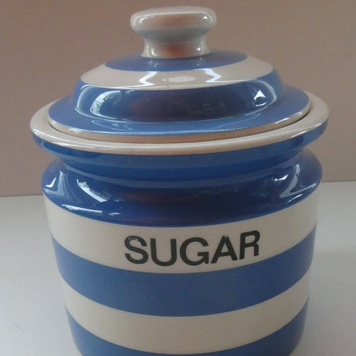 LARGE 1960s Judith Onions TG Green Cornishware Lidded SUGAR Storage Jar. 7 inches