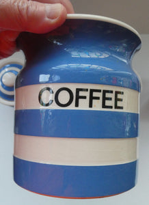 Vintage 1980s TG Green CORNISHWARE Three Stoage Jars: Tea, Coffee and Sugar. CLOVERLEAF MARK