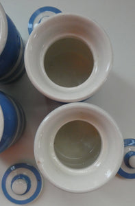 Vintage TG Green CORNISHWARE FOUR PLAIN SPICE JARS with Green and Black Shield Marks