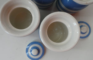 Vintage TG Green CORNISHWARE FOUR PLAIN SPICE JARS with Green and Black Shield Marks