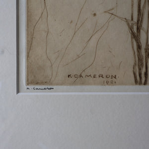 SCOTTISH ART: Katherine (Kate) Cameron (1874- 1965). Large 1920s Etching with Butterflies and Harebells. SIGNED