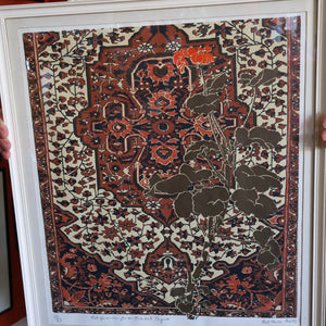 SCOTTISH ART: Rare Screenprint by Bel Cowie Entitled "Red Geranium for an Oriental Carpet".  Signed and dated Feb '80. RARE