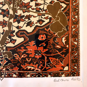 SCOTTISH ART: Rare Screenprint by Bel Cowie Entitled "Red Geranium for an Oriental Carpet".  Signed and dated Feb '80. RARE
