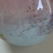 Load image into Gallery viewer, SCOTTISH GLASS. MONART Vase. SA Shape. Mottled Pale Blue, Pink with Swirls &amp; Lots of Gold Aventurine Flakes. 7 inches high
