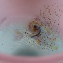 Load image into Gallery viewer, SCOTTISH GLASS. MONART Vase. SA Shape. Mottled Pale Blue, Pink with Swirls &amp; Lots of Gold Aventurine Flakes. 7 inches high
