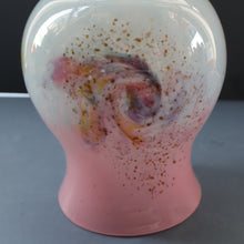 Load image into Gallery viewer, SCOTTISH GLASS. MONART Vase. SA Shape. Mottled Pale Blue, Pink with Swirls &amp; Lots of Gold Aventurine Flakes. 7 inches high
