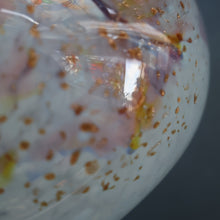Load image into Gallery viewer, SCOTTISH GLASS. MONART Vase. SA Shape. Mottled Pale Blue, Pink with Swirls &amp; Lots of Gold Aventurine Flakes. 7 inches high
