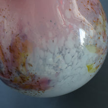 Load image into Gallery viewer, SCOTTISH GLASS. MONART Vase. SA Shape. Mottled Pale Blue, Pink with Swirls &amp; Lots of Gold Aventurine Flakes. 7 inches high
