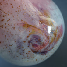 Load image into Gallery viewer, SCOTTISH GLASS. MONART Vase. SA Shape. Mottled Pale Blue, Pink with Swirls &amp; Lots of Gold Aventurine Flakes. 7 inches high
