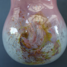 Load image into Gallery viewer, SCOTTISH GLASS. MONART Vase. SA Shape. Mottled Pale Blue, Pink with Swirls &amp; Lots of Gold Aventurine Flakes. 7 inches high
