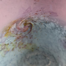 Load image into Gallery viewer, SCOTTISH GLASS. MONART Vase. SA Shape. Mottled Pale Blue, Pink with Swirls &amp; Lots of Gold Aventurine Flakes. 7 inches high
