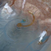 Load image into Gallery viewer, SCOTTISH GLASS. Very Large MONART Glass Vase. Bulbous Shape (MF). Mottled Pale Blue with Peach Flecks. 10 1/2 inches high
