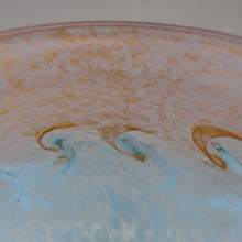 Load image into Gallery viewer, SCOTTISH GLASS. Very Large MONART Glass Vase. Bulbous Shape (MF). Mottled Pale Blue with Peach Flecks. 10 1/2 inches high
