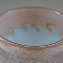 Load image into Gallery viewer, SCOTTISH GLASS. Very Large MONART Glass Vase. Bulbous Shape (MF). Mottled Pale Blue with Peach Flecks. 10 1/2 inches high
