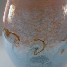 Load image into Gallery viewer, SCOTTISH GLASS. Very Large MONART Glass Vase. Bulbous Shape (MF). Mottled Pale Blue with Peach Flecks. 10 1/2 inches high
