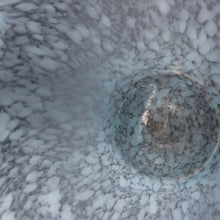 Load image into Gallery viewer, SCOTTISH GLASS. Very Large MONART Glass Vase. Bulbous Shape (MF). Mottled Pale Blue with Peach Flecks. 10 1/2 inches high
