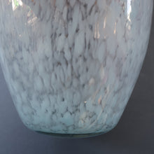 Load image into Gallery viewer, SCOTTISH GLASS. Very Large MONART Glass Vase. Bulbous Shape (MF). Mottled Pale Blue with Peach Flecks. 10 1/2 inches high
