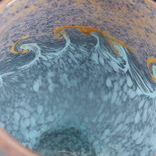 Load image into Gallery viewer, SCOTTISH GLASS. Very Large MONART Glass Vase. Bulbous Shape (MF). Mottled Pale Blue with Peach Flecks. 10 1/2 inches high
