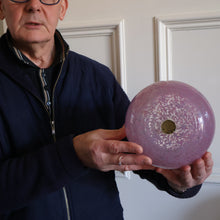 Load image into Gallery viewer, SCOTTISH GLASS. Large MONART Glass Vase. SA Shape. Mottled Pale Pink, Blush Pink and Purple &amp; Lots of Copper Aventurine Flakes. 8 inches high
