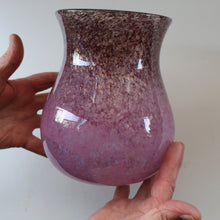 Load image into Gallery viewer, SCOTTISH GLASS. Large MONART Glass Vase. SA Shape. Mottled Pale Pink, Blush Pink and Purple &amp; Lots of Copper Aventurine Flakes. 8 inches high
