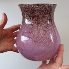 Load image into Gallery viewer, SCOTTISH GLASS. Large MONART Glass Vase. SA Shape. Mottled Pale Pink, Blush Pink and Purple &amp; Lots of Copper Aventurine Flakes. 8 inches high
