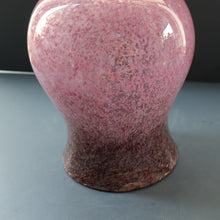 Load image into Gallery viewer, SCOTTISH GLASS. Large MONART Glass Vase. SA Shape. Mottled Pale Pink, Blush Pink and Purple &amp; Lots of Copper Aventurine Flakes. 8 inches high
